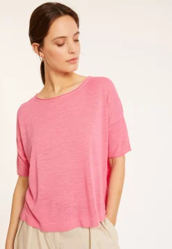 Maison Montagut T-Shirts>T-Shirt Ample Manches Coudes En Lin Flamme - Taslim