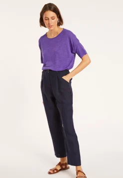 Maison Montagut T-Shirts>T-Shirt Ample Manches Coudes En Lin Flamme - Taslim