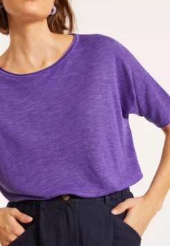 Maison Montagut T-Shirts>T-Shirt Ample Manches Coudes En Lin Flamme - Taslim