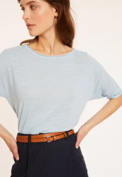 Maison Montagut T-Shirts>T-Shirt Ample Manches Coudes En Lin Flamme - Taslim