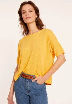 Maison Montagut T-Shirts>T-Shirt Ample Manches Coudes En Lin Flamme - Taslim