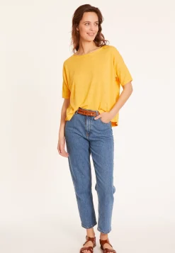 Maison Montagut T-Shirts>T-Shirt Ample Manches Coudes En Lin Flamme - Taslim