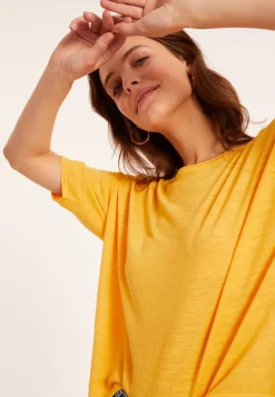 Maison Montagut T-Shirts>T-Shirt Ample Manches Coudes En Lin Flamme - Taslim