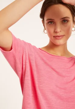 Maison Montagut T-Shirts>T-Shirt Ample Manches Coudes En Lin Flamme - Taslim