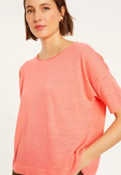 Maison Montagut T-Shirts>T-Shirt Ample Manches Coudes En Lin Flamme - Taslim