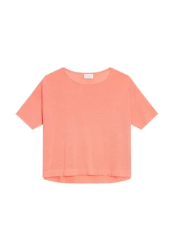 Maison Montagut T-Shirts>T-Shirt Ample Manches Coudes En Lin Flamme - Taslim