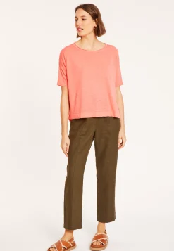 Maison Montagut T-Shirts>T-Shirt Ample Manches Coudes En Lin Flamme - Taslim