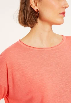 Maison Montagut T-Shirts>T-Shirt Ample Manches Coudes En Lin Flamme - Taslim