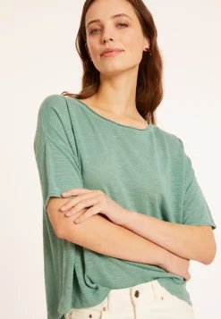 Maison Montagut T-Shirts>T-Shirt Ample Manches Coudes En Lin Flamme - Taslim