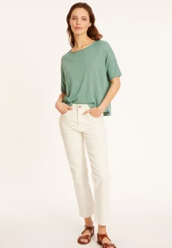 Maison Montagut T-Shirts>T-Shirt Ample Manches Coudes En Lin Flamme - Taslim