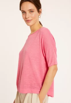 Maison Montagut T-Shirts>T-Shirt Ample Manches Coudes En Lin Flamme - Taslim