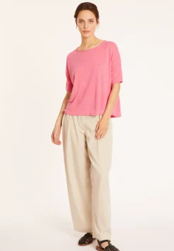 Maison Montagut T-Shirts>T-Shirt Ample Manches Coudes En Lin Flamme - Taslim