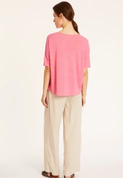 Maison Montagut T-Shirts>T-Shirt Ample Manches Coudes En Lin Flamme - Taslim