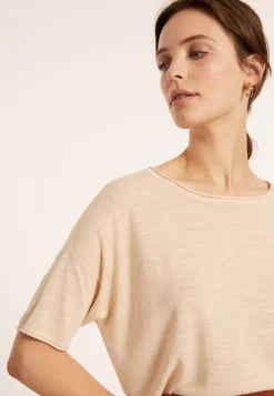 Maison Montagut T-Shirts>T-Shirt Ample Manches Coudes En Lin Flamme - Taslim