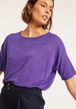 Maison Montagut T-Shirts>T-Shirt Ample Manches Coudes En Lin Flamme - Taslim