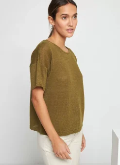 Maison Montagut T-Shirts>T-Shirt Boutonne A L'Arriere En Lin - Tilla