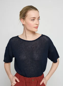 Maison Montagut T-Shirts>T-Shirt Boutonne A L'Arriere En Lin - Tilla