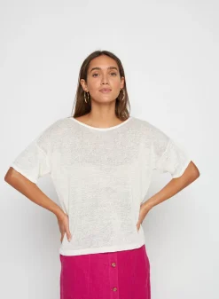 Maison Montagut T-Shirts>T-Shirt Boutonne A L'Arriere En Lin - Tilla
