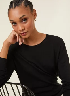 Maison Montagut T-Shirts>T-Shirt Boutonne En Bambou Cachemire Col Rond En Maille Fine - Aelia