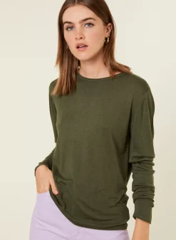 Maison Montagut T-Shirts>T-Shirt Boutonne En Bambou Cachemire Col Rond En Maille Fine - Aelia