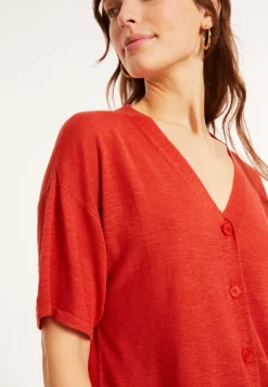 Maison Montagut T-Shirts>T-Shirt Boutonne En Lin Flamme - Maddie