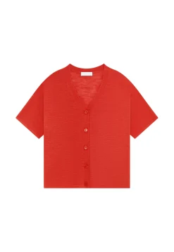 Maison Montagut T-Shirts>T-Shirt Boutonne En Lin Flamme - Maddie