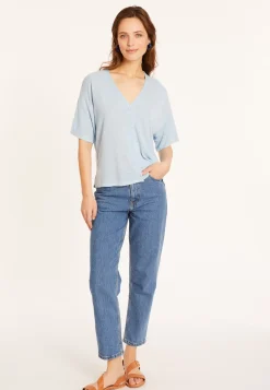 Maison Montagut T-Shirts>T-Shirt Boutonne En Lin Flamme - Maddie
