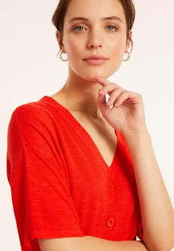 Maison Montagut T-Shirts>T-Shirt Boutonne En Lin Flamme - Maddie