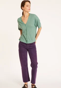 Maison Montagut T-Shirts>T-Shirt Boutonne En Lin Flamme - Maddie