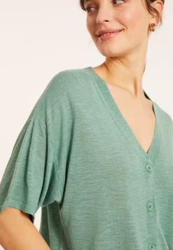 Maison Montagut T-Shirts>T-Shirt Boutonne En Lin Flamme - Maddie