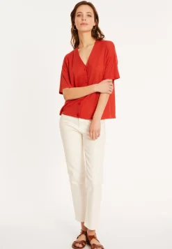 Maison Montagut T-Shirts>T-Shirt Boutonne En Lin Flamme - Maddie