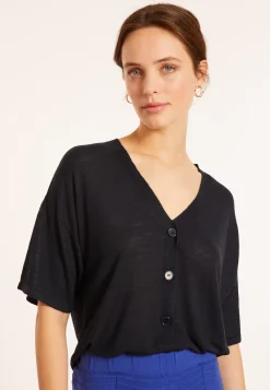 Maison Montagut T-Shirts>T-Shirt Boutonne En Lin Flamme - Maddie