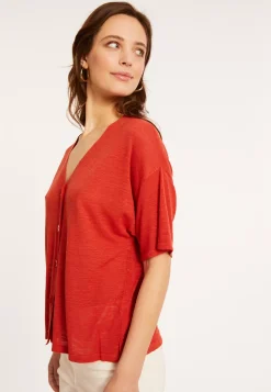 Maison Montagut T-Shirts>T-Shirt Boutonne En Lin Flamme - Maddie