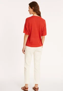 Maison Montagut T-Shirts>T-Shirt Boutonne En Lin Flamme - Maddie
