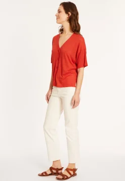 Maison Montagut T-Shirts>T-Shirt Boutonne En Lin Flamme - Maddie