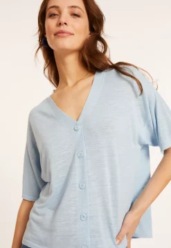 Maison Montagut T-Shirts>T-Shirt Boutonne En Lin Flamme - Maddie
