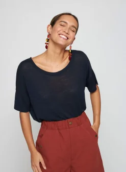 Maison Montagut T-Shirts>T-Shirt Boutonne En Lin Flamme - Tally