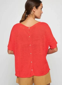 Maison Montagut T-Shirts>T-Shirt Boutonne En Lin Flamme - Tally