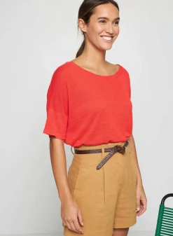 Maison Montagut T-Shirts>T-Shirt Boutonne En Lin Flamme - Tally