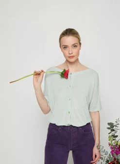 Maison Montagut T-Shirts>T-Shirt Boutonne En Lin Flamme - Tally