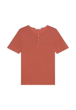 Maison Montagut T-Shirts>T-Shirt Col Boutonne En Lin - Leonce