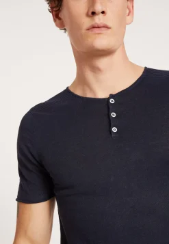 Maison Montagut T-Shirts>T-Shirt Col Boutonne En Lin - Leonce