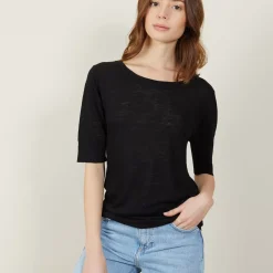 Maison Montagut T-Shirts>T-Shirt Col Rond En Lin Flamme - Bonnie