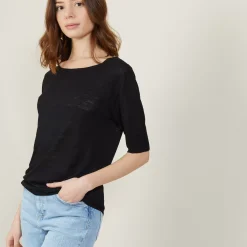 Maison Montagut T-Shirts>T-Shirt Col Rond En Lin Flamme - Bonnie