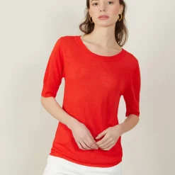 Maison Montagut T-Shirts>T-Shirt Col Rond En Lin Flamme - Bonnie