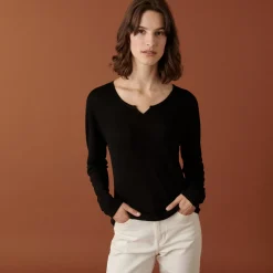 Maison Montagut T-Shirts>T-Shirt Col Tunisien En Bambou Cachemire Fine Maille - Betty