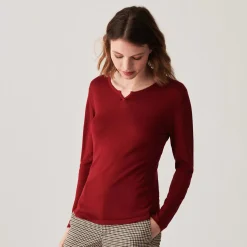 Maison Montagut T-Shirts>T-Shirt Col Tunisien En Bambou Cachemire Fine Maille - Betty