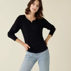 Maison Montagut T-Shirts>T-Shirt Col Tunisien En Bambou Cachemire Fine Maille - Betty