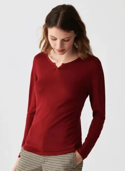 Maison Montagut T-Shirts>T-Shirt Col Tunisien En Bambou Cachemire Fine Maille - Betty