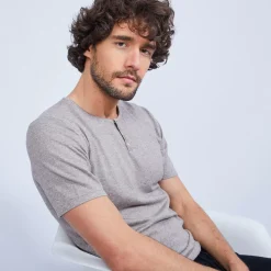 Maison Montagut T-Shirts>T-Shirt Col Tunisien En Coton Cachemire - Haruni